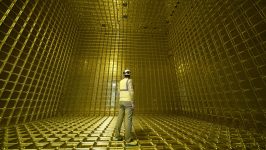 Interior de um detector cercado por milhares de sensores de luz